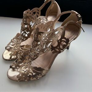 Gold Ornate High Heel Shoes with Floral Cutouts